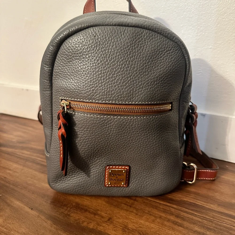 Dooney and Burke Charcoal Leather Backpack - Picture 1 of 10